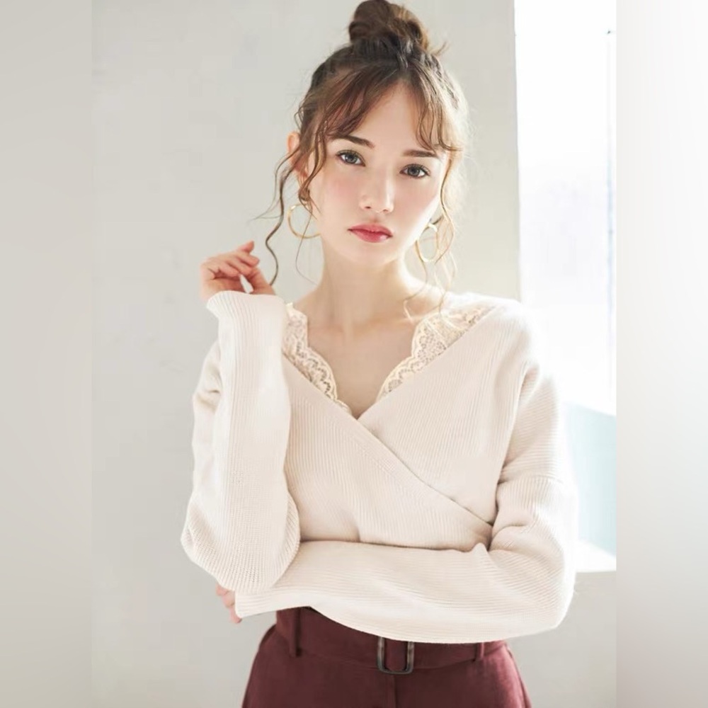 Cream Knit Sweater with Lace Detail